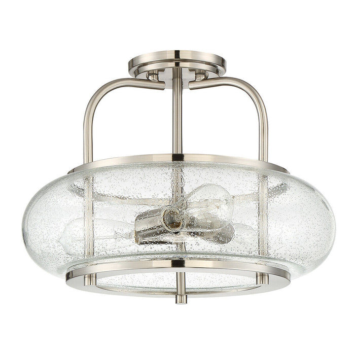 Semi Flush 3 Light Clear Seeded Glass Shade Brushed Nickel LED E27 60W Loops