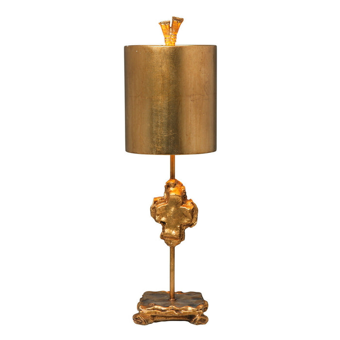 Table Lamp Carved Cross on Stem Footed Base Matching Shade Gold Leaf LED E27 60W Loops