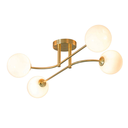 Semi Flush Ceiling Light Satin Brass Plate & Opal Glass 4 x 3W LED G9 Loops