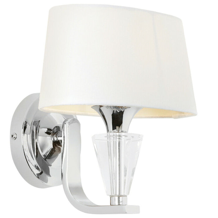 Luxury Crystal Wall Light Chrome & White Shade Curved Arm Dimmable Lamp Fitting Loops