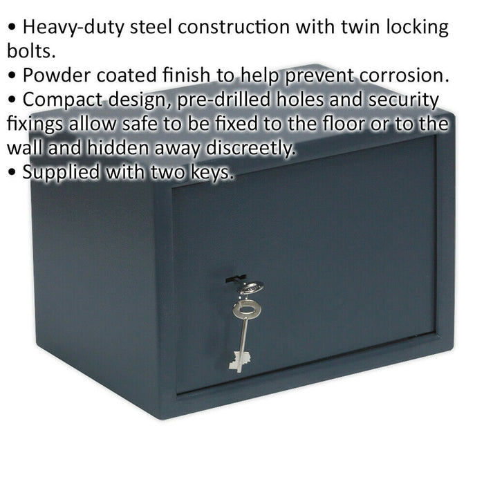 Floor / Shelf Mounted Security Safe - 2 Keys - 350 x 250 x 250mm Dual Bolt Lock Loops