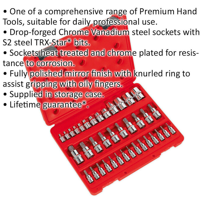 38pc TRX Star Socket & SECURITY Bit Set - 1/4" 3/8" 1/2" Sq Drive Male & Female Loops