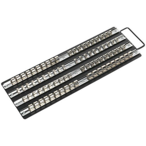 BLACK 1/4" 3/8" & 1/2" Square Drive Bit Holder Tray - Retaining Rail Bar Storage Loops