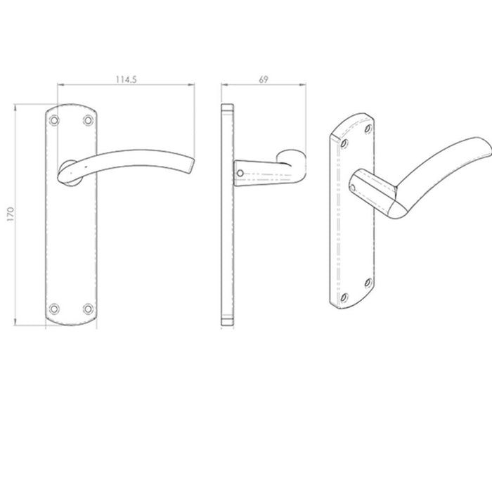 Door Handle & Latch Pack Chrome Arched Lever Backplate Complete Set 170 x 42mm Loops