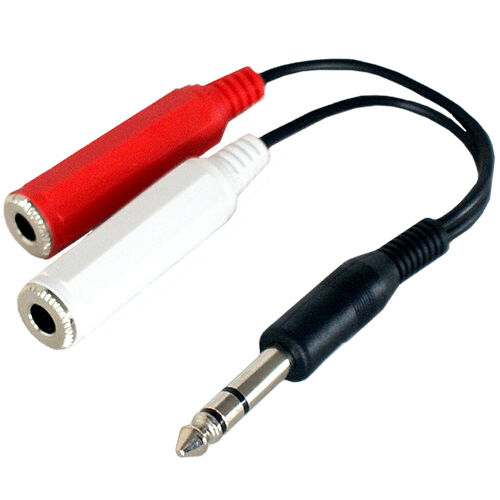 6.35mm Stereo Plug to 2x Mono Jack Socket Splitter Cable ¼" Adapter Loops