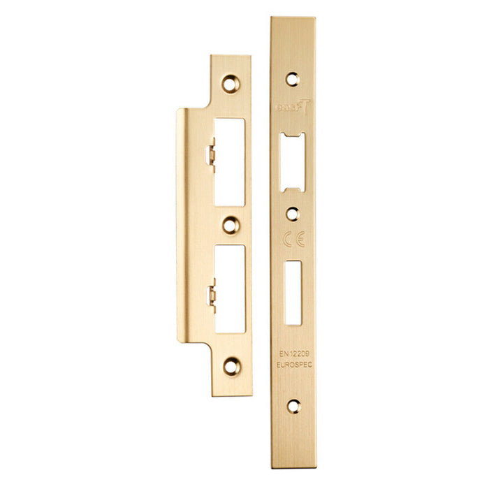 Forend Strike & Fixing Pack For DIN Euro Sash & Bathroom Lock Satin Brass Loops