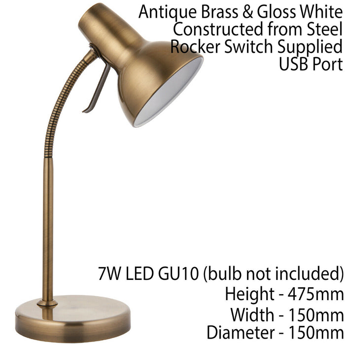 2 PACK | Adjustable Neck USB Desk Lamp Satin Nickel Metal Shade Table Work Light Loops