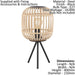 Table Lamp Desk Light Black Tripod & Round Wood Cage Shade 1 x 28W E27 Bulb Loops
