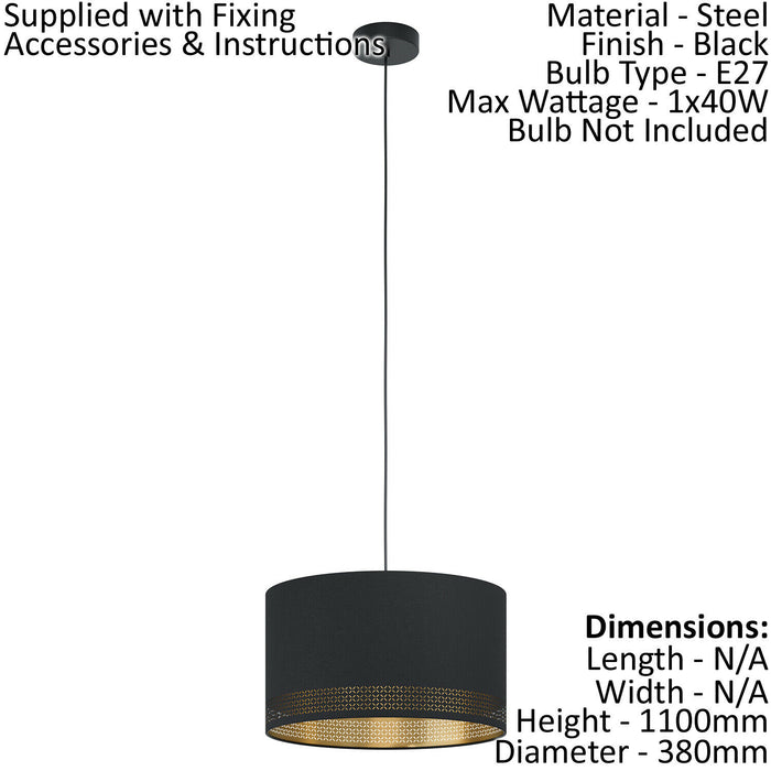 Ceiling Pendant Light & 2x Matching Wall Lights Black & Gold Patern Modern Shade Loops