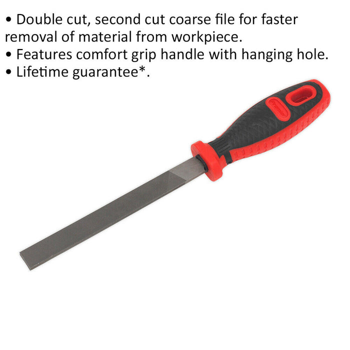 150mm Flat Engineers Hand File - Double Cut - Coarse - Comfort Grip Handle Loops