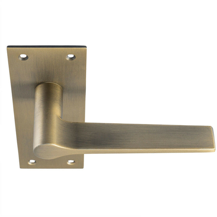 Door Handle & Bathroom Lock Pack Antique Brass Flat Lever Thumb Turn Backplate Loops