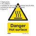 1x DANGER HOT SURFACE Health & Safety Sign - Rigid Plastic 75 x 100mm Warning Loops