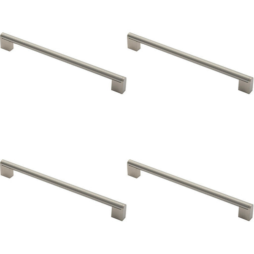 4x Round Bar Pull Handle 296 x 14mm 256mm Fixing Centres Satin Nickel & Steel Loops