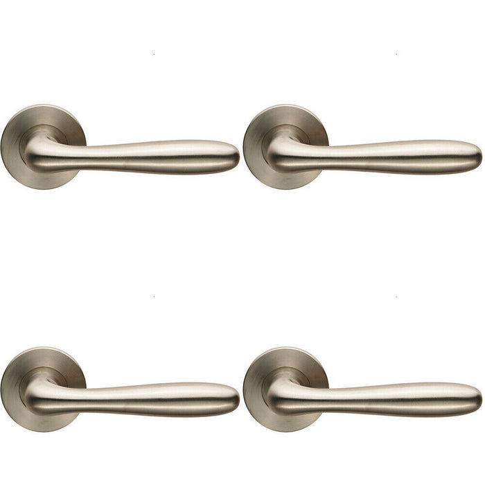 4x PAIR Smooth Rounded Bar Handle on Slim Round Rose Concealed Fix Satin Steel Loops