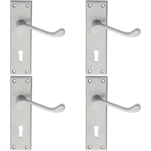 4x PAIR Victorian Scroll Handle on Lock Backplate 150 x 43mm Satin Chrome Loops