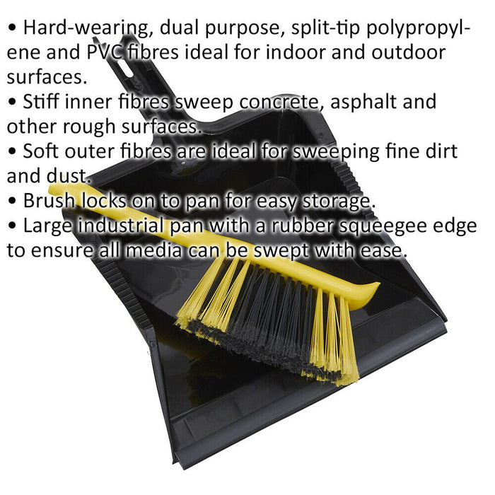 Bulldozer Yard Dustpan & Brush Set - Dual Split-Tip Brush - Soft & Hard Fibres Loops