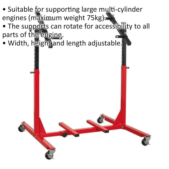 Multi-Cylinder Engine Rebuild Stand - 75kg Weight Limit - Fully Adjustable Loops