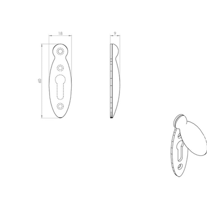 Pear Drop Shaped Lock Profile Escutcheon 60 x 18mm Polished Chrome Lock Cover Loops