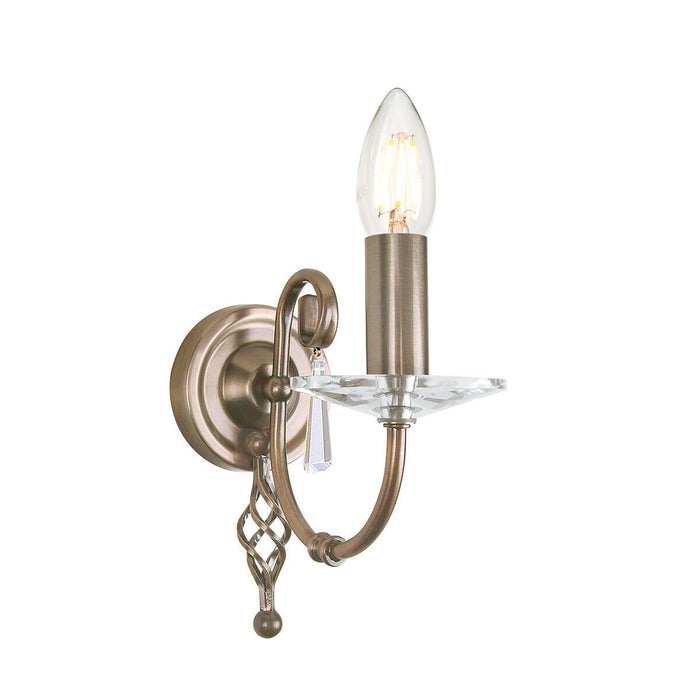 Wall Light Cut Glass Droplets Swirl Finial Aged Brass LED E14 60W Loops