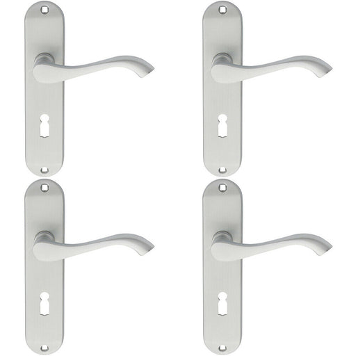 4x PAIR Curved Handle on Chamfered Lock Backplate 180 x 40mm Satin Chrome Loops