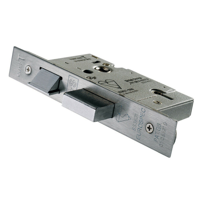 64mm 5 Lever BS Rated Sashlock Square Forend Satin Steel Door Latch Loops