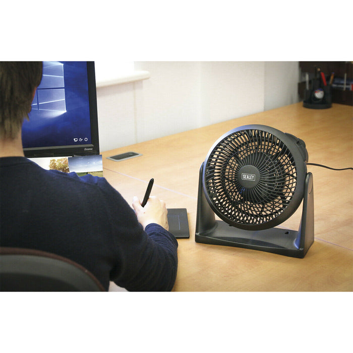 8 Inch Composite Desk or Floor Standing Fan - 3 Speed Settings - 3-Pin UK Plug Loops