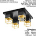 Flush Ceiling Light Black Plate Gold Square Shades Bulb GU10 4x5W Included Loops