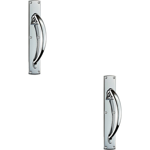2x Right Handed Large Door Pull Handle 457 x 75mm Backplate Polished Chrome Loops