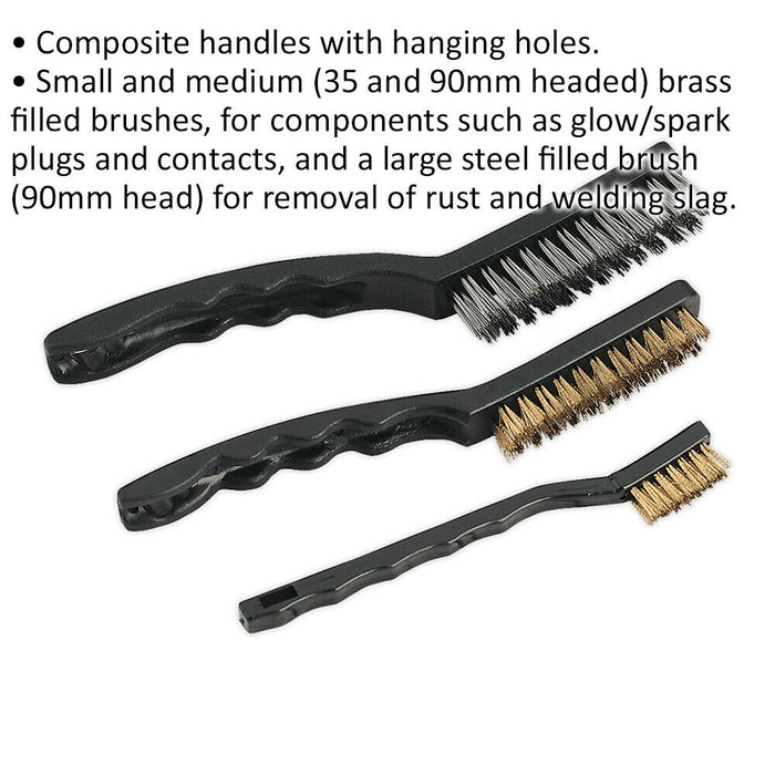 3 PACK Auto Engineers Wire Brush Set -2x Brass Brushes - 1x Steel Brush Loops