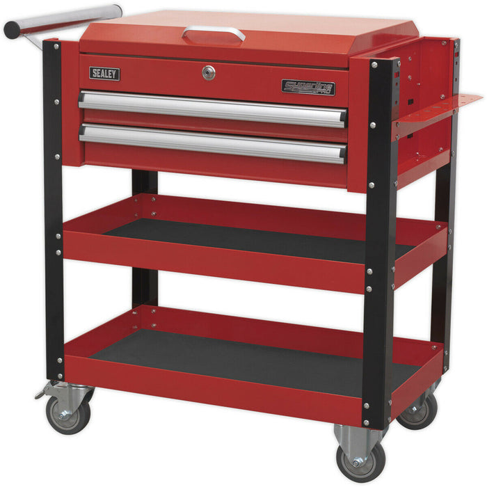 Heavy Duty Tool & Parts Trolley - 925 x 440 x 900mm - Lockable Top - Red Loops