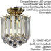 Flush Ceiling Mount Light Brass & Acrylic 2x Lamp Bulb Classic Hanging Fitting Loops