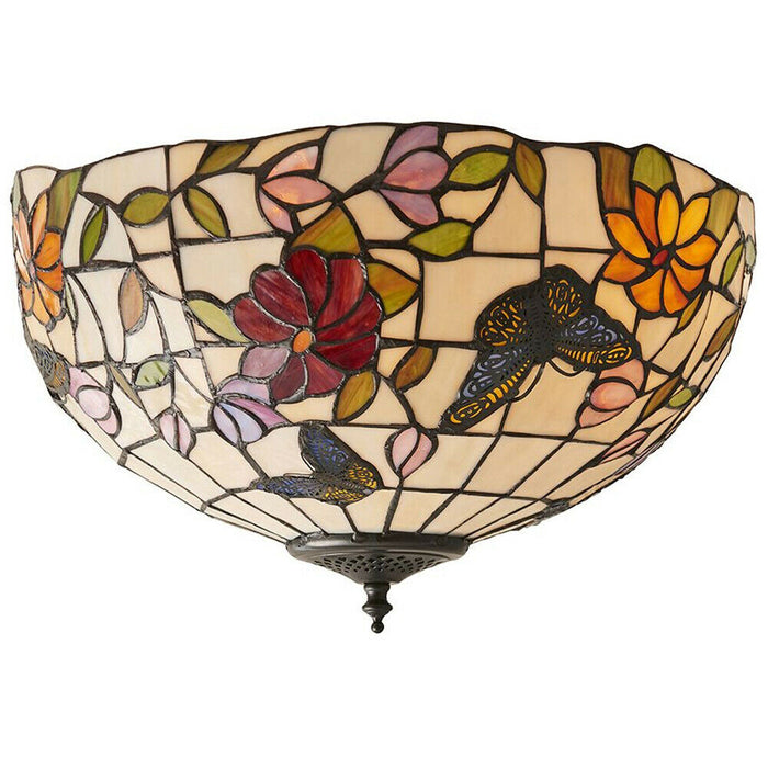 Tiffany Glass Semi Flush Ceiling Light Butterfly Round Inverted Shade i00037 Loops