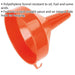 185mm Medium Funnel with Fixed Spout - Side Hanging Hook - Oil & Fuel Resistant Loops