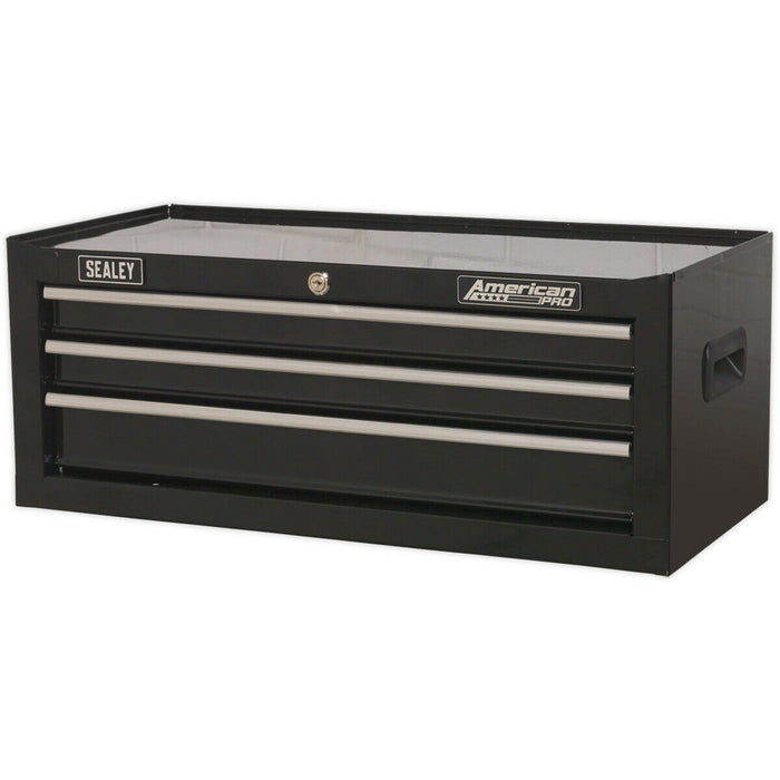 670 x 315 x 255mm BLACK 3 Drawer MID-BOX Tool Chest Lockable Storage Cabinet Loops