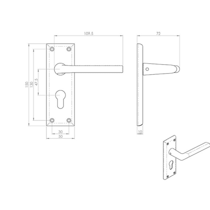 PAIR Rounded Lever on Euro Lock Backplate Handle 150 x 50mm Satin Nickel Loops