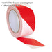50mm x 33m Red & White Adhesive Warning Tape - Hazard Safety Marking Corden Loops