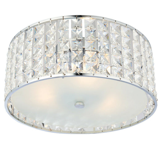 Flush Bathroom Ceiling Light Diffused Crystal Shade IP44 Round Lamp Bulb Holder Loops