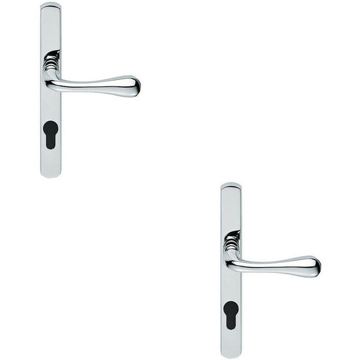 2x PAIR Flared Lever on Narrow Euro Lock Backplate 208 x 26mm Polished Chrome Loops