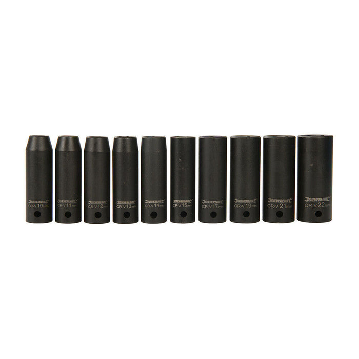 10 Piece 1/2" Drive DEEP Impact Socket Set 6 Point Grip 10mm 22mm Forged Steel Loops