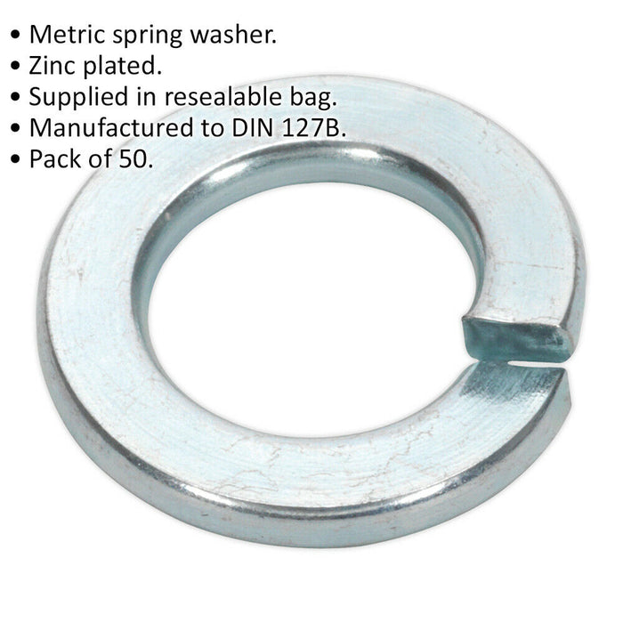 50 PACK Metric Spring Washer - M10 - DIN 127B - Zinc Plated Metal Spacer Loops