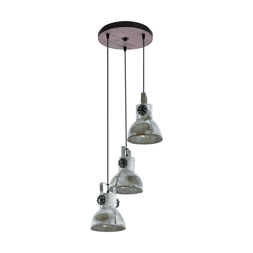 Hanging Ceiling Pendant Light Black & Raw Steel 3x 40W E27 Industrial Feature Loops