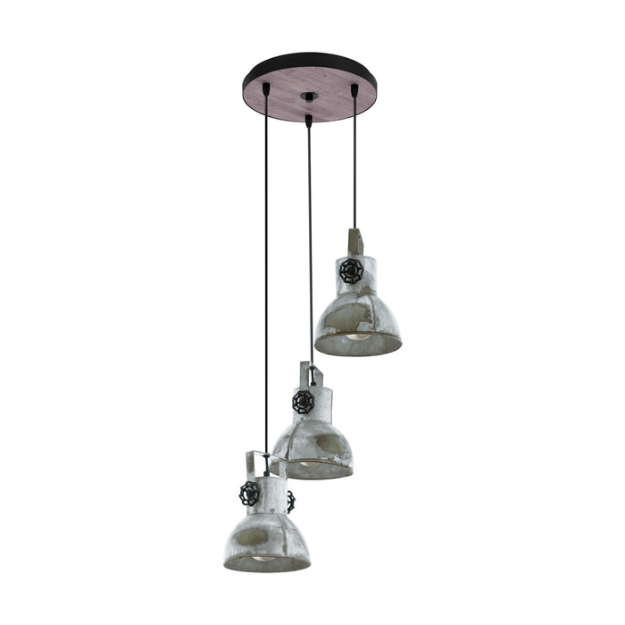 Hanging Ceiling Pendant Light Black & Raw Steel 3x 40W E27 Industrial Feature Loops