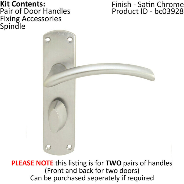 2x Arched Lever on Bathroom Backplate Door Handle 170 x 42mm Satin Chrome Loops
