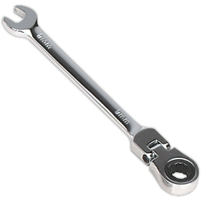 8mm Flexible Ratchet Combination Spanner - Flexible Ring Head - Chrome Vanadium Loops