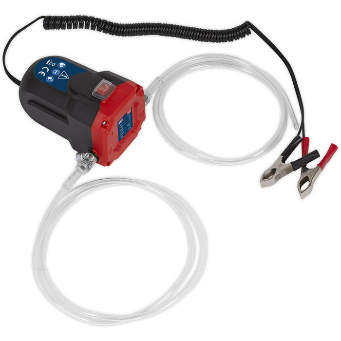 Oil Transfer Pump - Compact & Portable -1.2m Suction Hose - 2m Discharge Hose Loops