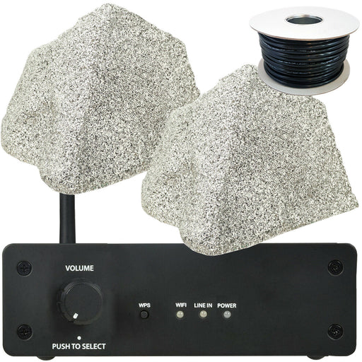 Wi Fi Garden Speaker Kit 2x 75W Outdoor Rock Speakers HiFi Stereo Amplifier