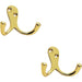 2x Victorian One Piece Double Bathroom Robe Hook 26mm Projection Polished Brass Loops