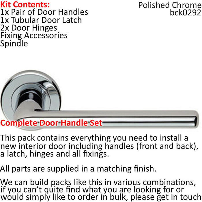 Door Handle & Latch Pack Chrome Modern Straight Slim on Screwless Round Rose Loops
