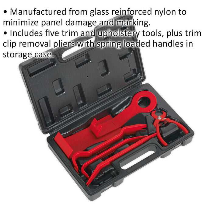 6 Piece Trim & Upholstery Tool Set - Reinforced Nylon - Trim Clip Removal Pliers Loops