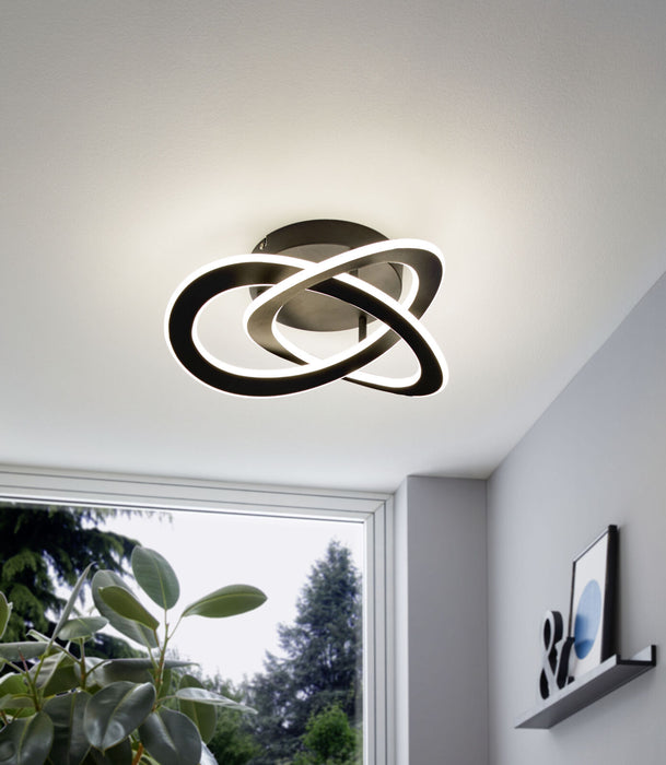 Semi Flush Ceiling Light Colour Black Shade White Plastic Bulb LED 35W Included Loops